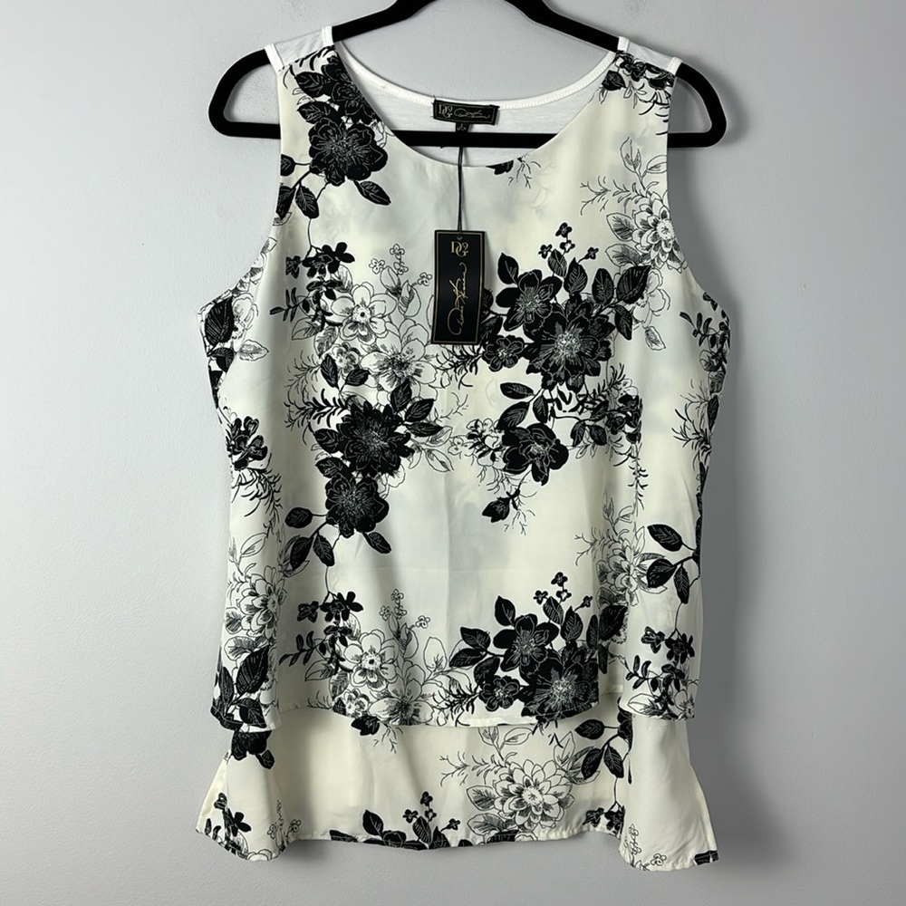 DG2 by Diane Gilman SLEEVELESS TIERED FRONT TANK BLOUSE